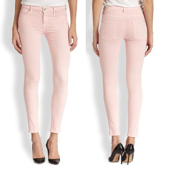 7 FOR ALL MANKIND Jeans Mid Rise Skinny Contour Womens 26 Blush Pink $178 EUC - Picture 3 of 12